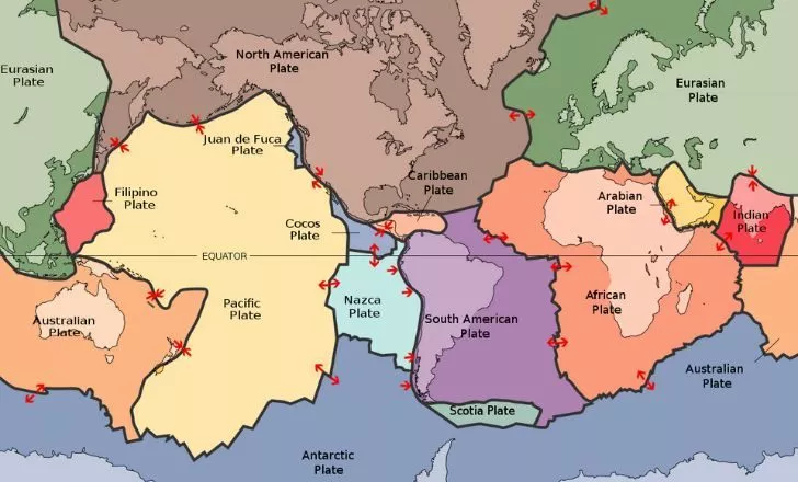 Карта на тектоничните плочи по света
