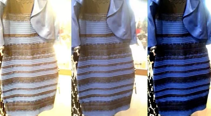 Три рокли в златно, бяло, синьо и черно