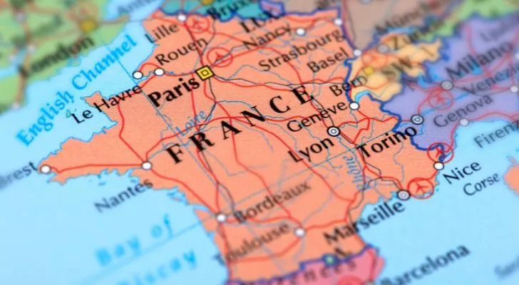 Близък план на картата на Франция