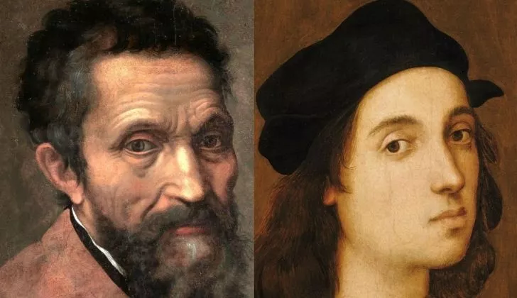 Снимка на Микеланджело и една на Рафаело