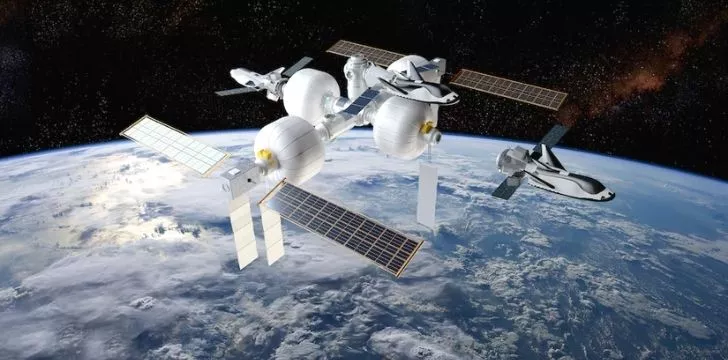 Художествено представяне на новата надуваема Международна космическа станция от Sierra Nevada Corp.