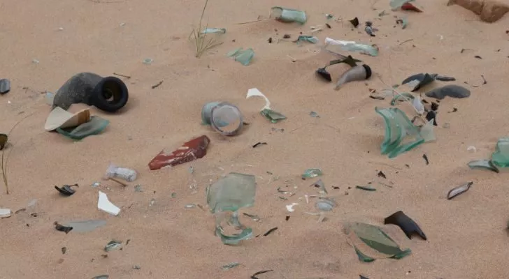 Broken glass on a beach