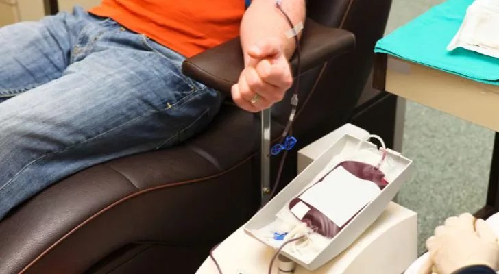 A man donates blood to a blood bank