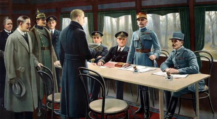 A discussion during the signing of the armistice for WWI