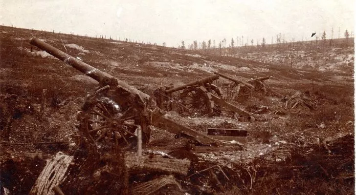 Large pieces of French WWI artillery at the battle of Verdun