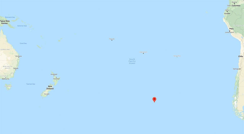 карта, показваща местоположението на точка Немо, най-отдалеченото място на земята