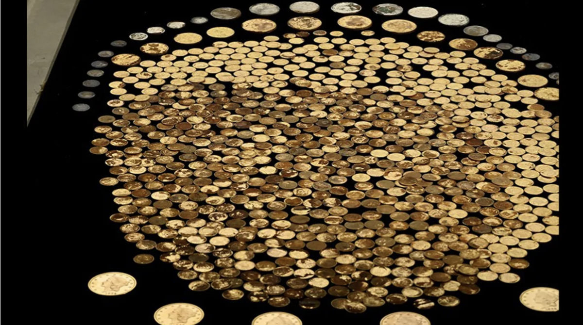 Около 95% от съкровището се състои от златни долари, датиращи от ерата на Гражданската война.