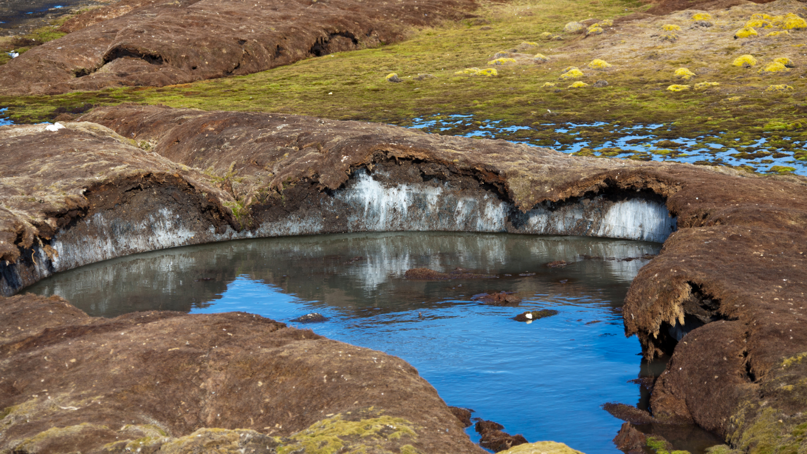 Лед под вечно замръзнала почва в Шпицберген с воден басейн.