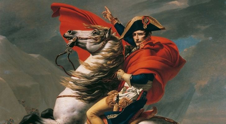 Известният портрет на Жак-Луи Давид, Наполеон, пресичащ Алпите