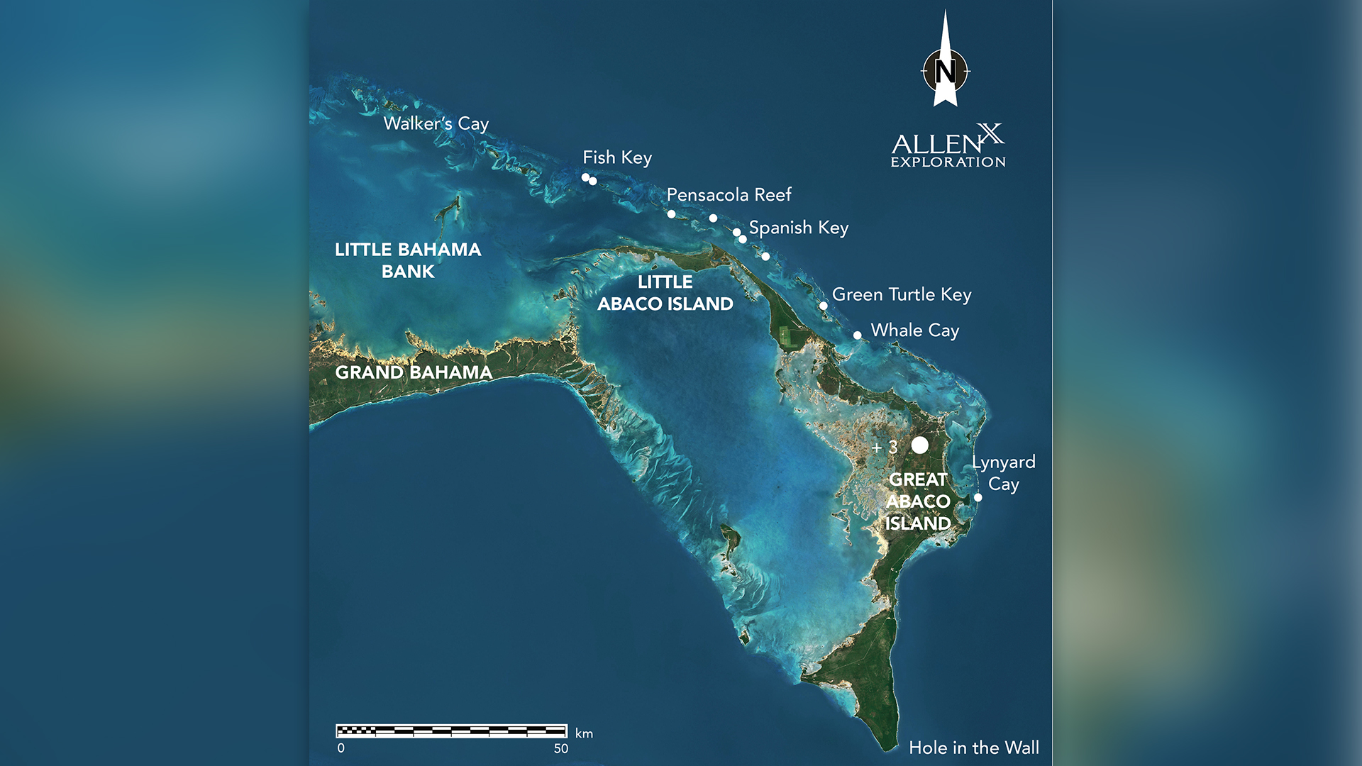 Карта, която посочва останки от кораби на роби на Бахамските острови.