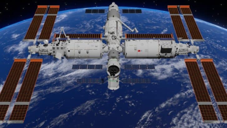 Китайската космическа станция Tiangong обикаля около Земята, свързана с експериментите за отглеждане на ориз в космическия космически
